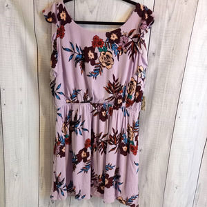 LDLA | Purple Floral Flutter Sleeve Dress with Lace-Up V-Back